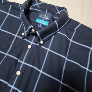 Stafford Coolmax Big Men's Navy Checkered Shirt Long Sleeve